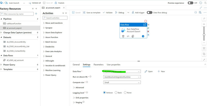 Create data flow activity